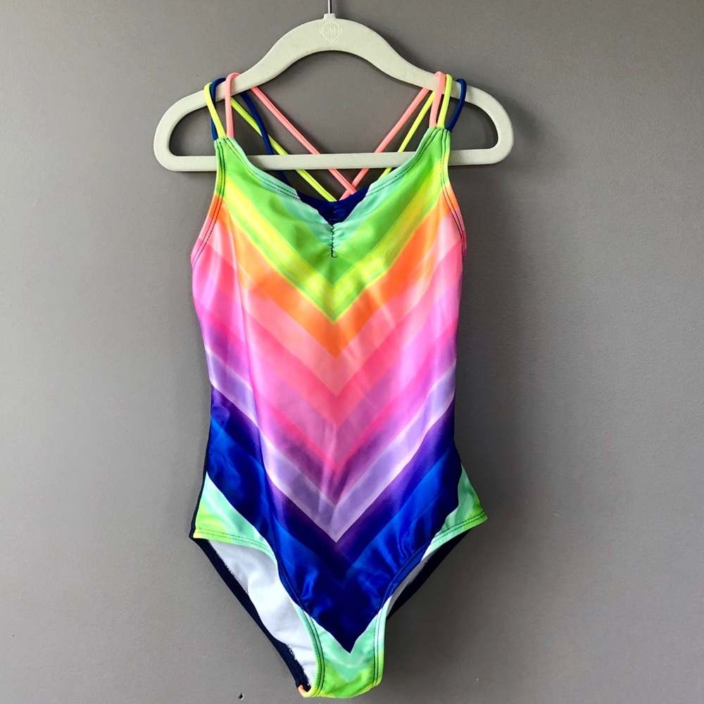 Cat & Jack Target Girls Swimsuit M 7/8 Striped
